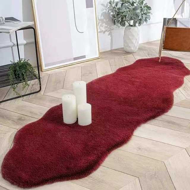 Ultra Soft Rabbit Fur Carpet  Bedside or Decor Carpet Super soft and Sleek irregular Mat  60×180cm