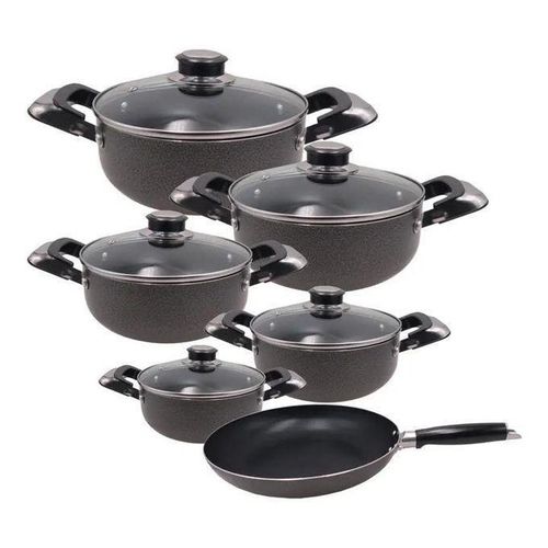 JP Jamesport 11Pcs Heavy Non-Stick Granite Cooking Pot Sufuria With Pan Cookware Set can be used as Serveware Set (Serving Dish) 5 Pots, 5 Lids and One Pan
