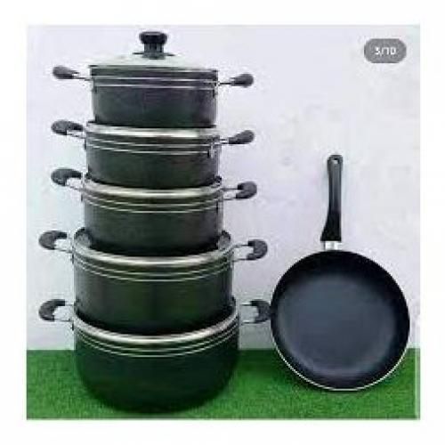 TC 11Pcs Non-Stick Granite Cooking Pot Sufuria With Pan Cookware Set can be used as Serveware Set (Serving Dish) 5 Pots, 5 Lids and One Pan
