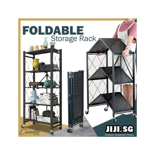 Foldable Kitchen Metallic Storage Rack With Wheels 4 layers Kitchen Organizer