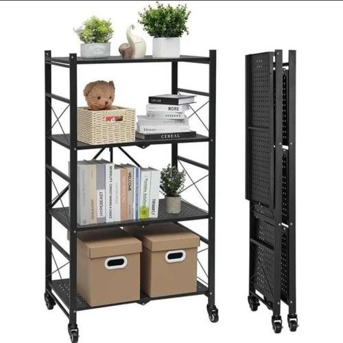 Foldable Kitchen Metallic Storage Rack With Wheels 4 layers Kitchen Organizer