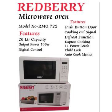 Redberry 20L Microwave Oven with Defrost Function Digital Control Push Button Door and Cooking End Signal 700W