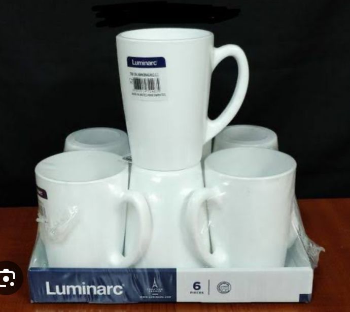 6pcs of Plain luminarc Mugs Classic Ceramic Cups for Coffee Tea, Milk or Water Mug