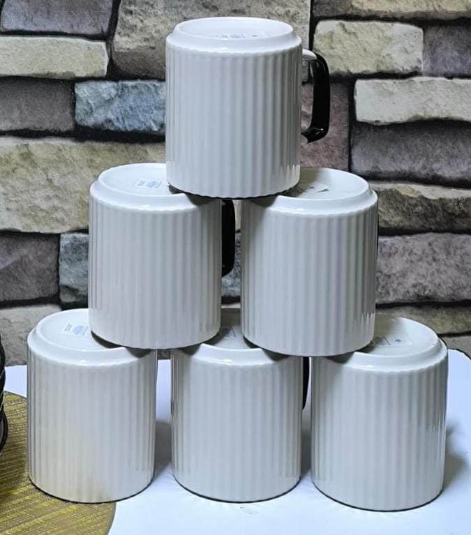 6pcs of Consic White Mugs Classic Ceramic Cups for Coffee, Tea, Milk or Water Mug