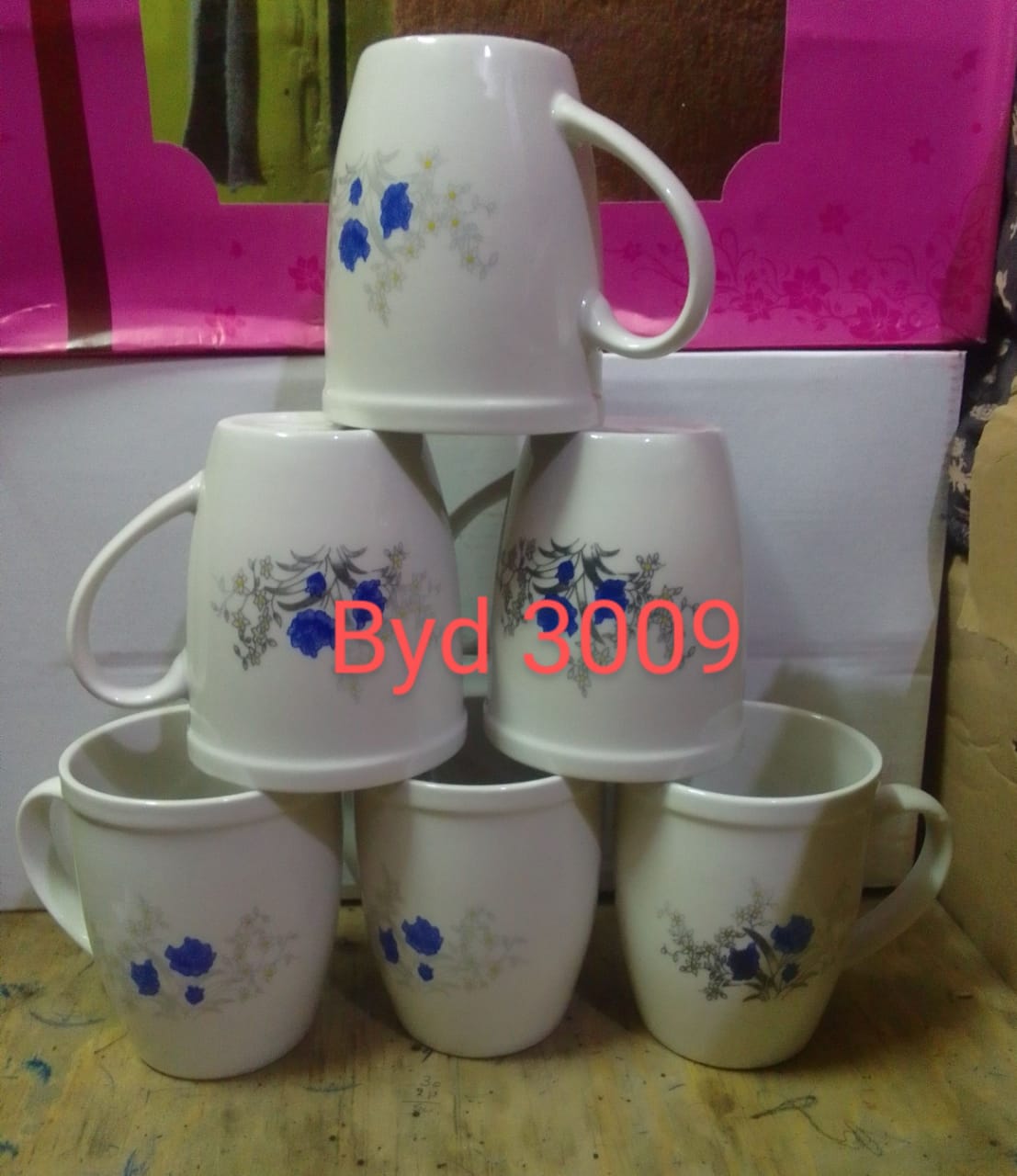12pcs a Dozen of Blue Print kaulo Mugs Classic Ceramic Tea, milk or Water Cups Pink Carton Gift Pack of Mug
