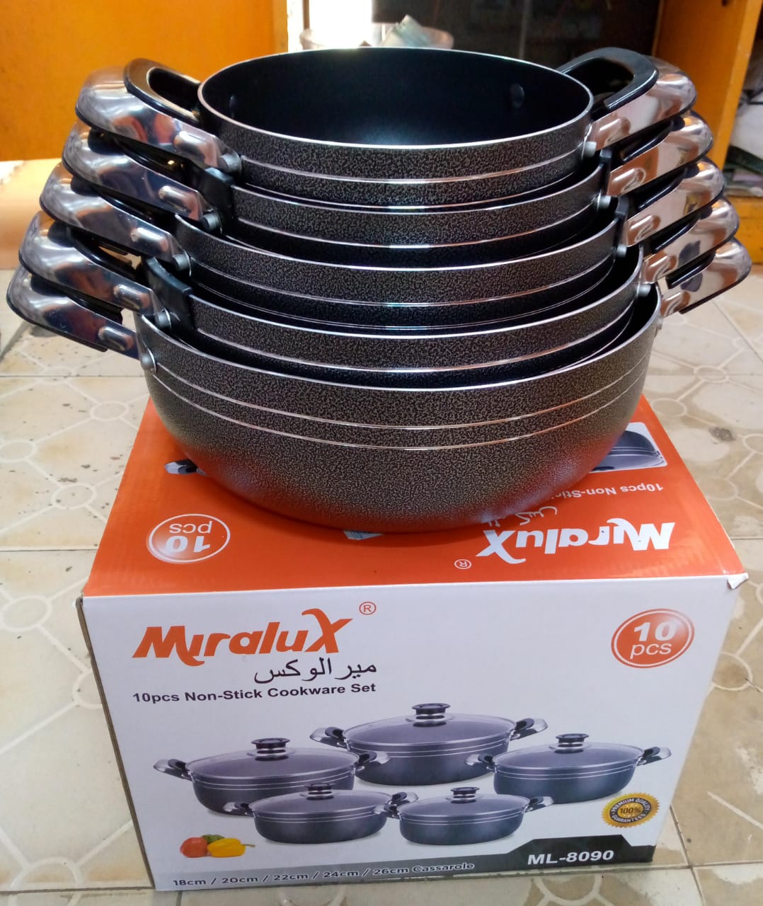 10 pieces miralux Nonstick Cookware Set Black Cooking Pots 5 sufuria and 5 lids can be used as Serving Pots Serveware Dishes