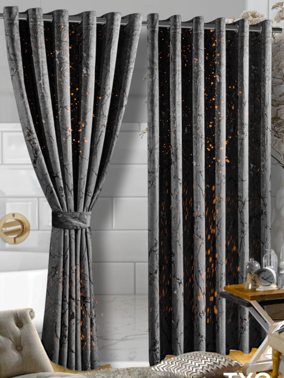 3 pcs marble curtains comes as 2pcs Curtains each 1.5m and 1pc Sheer 3m Windows or Doors Curtain