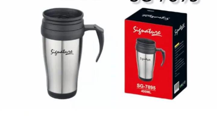 Signature Unbreakable Vacuum Travel Mugs With Handle 420ml Thermal Cup for Milk, Water or Coffee Drink either Hot or Cold