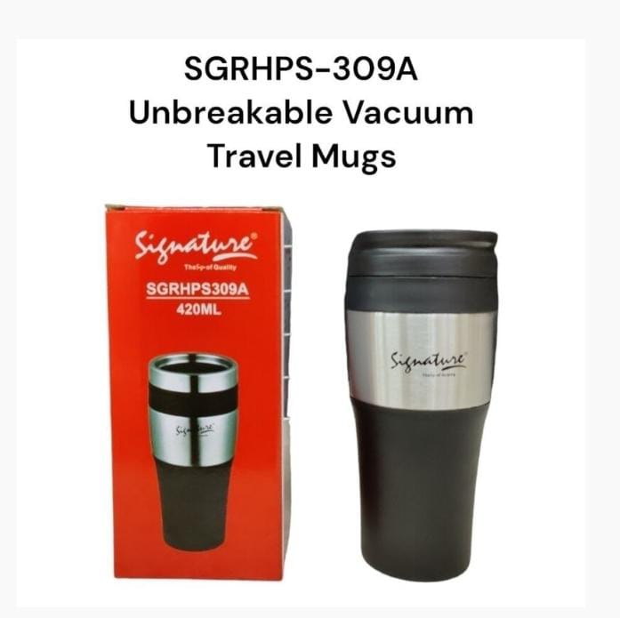 Signature Unbreakable Vacuum Travel Mugs 420ml Thermal Cup for Milk, Water or Coffee Drink either Hot or Cold