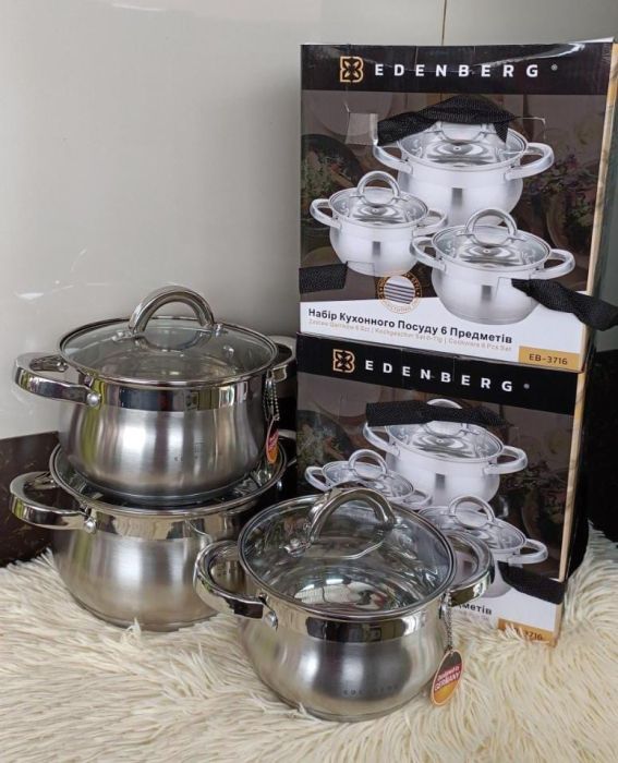 6 pieces Edenburg EB-3716 stainless steel cookware set Durable Cooking Pots Sufurias
