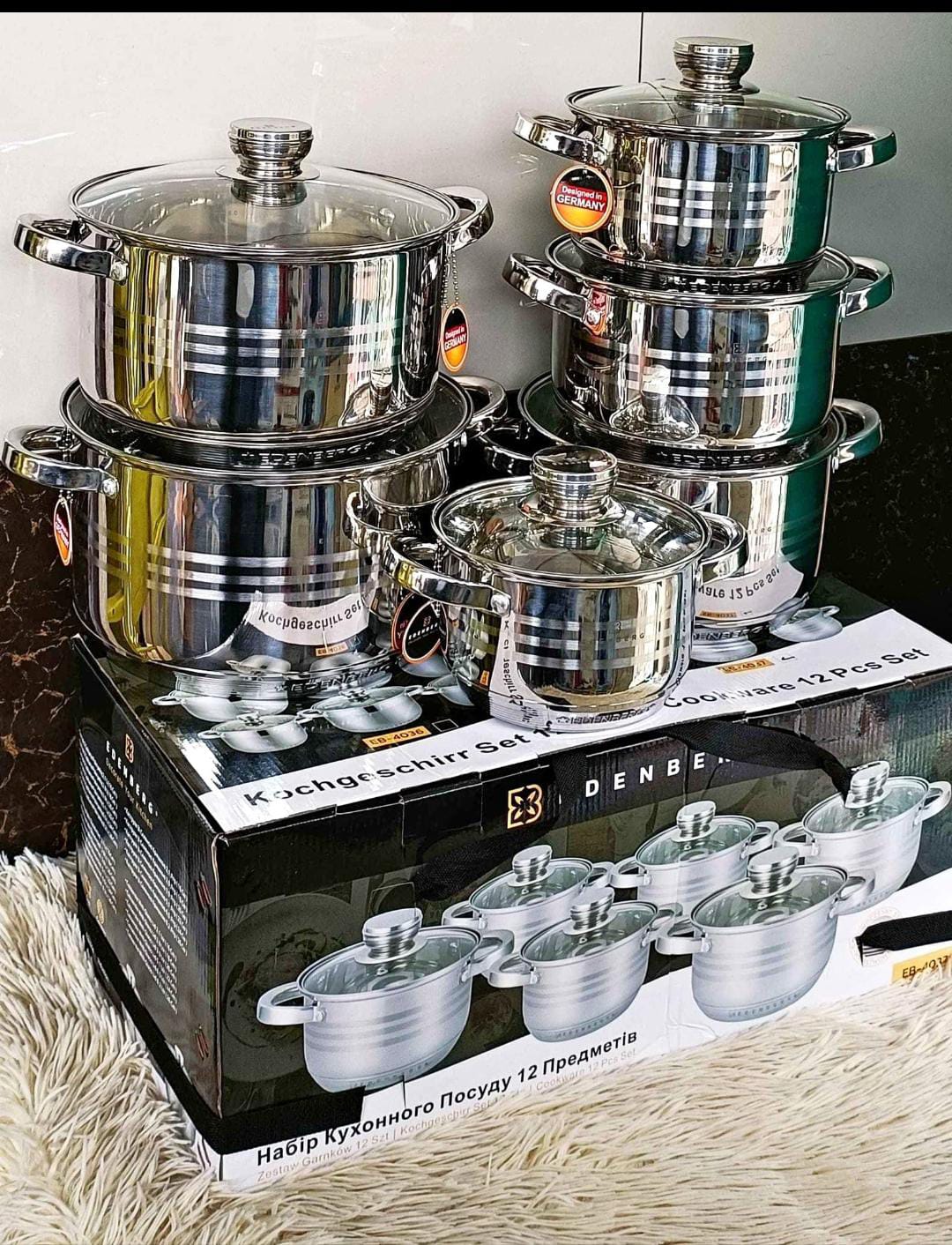 12 pieces Edenberg stainless steel cookware set Elegance Sufuria Cooking Pot