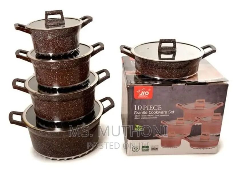 Jio from Redberry 10 pieces Granite Coating Premier Range of Non Stick sufuria cookware set modern Cooking Pots can be used as Serving Pot or Serveware Dish Set ( 5Pots and 5 Glass Lids )