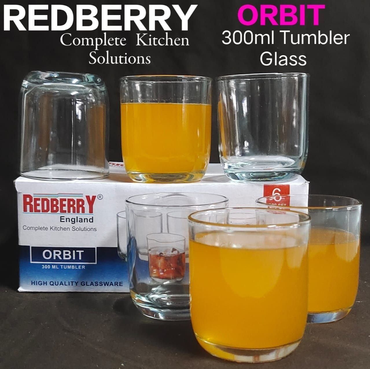 6pcs of Redberry Orbit 300ml Tumbler Glass sets Juice, Wine or Water Glasses