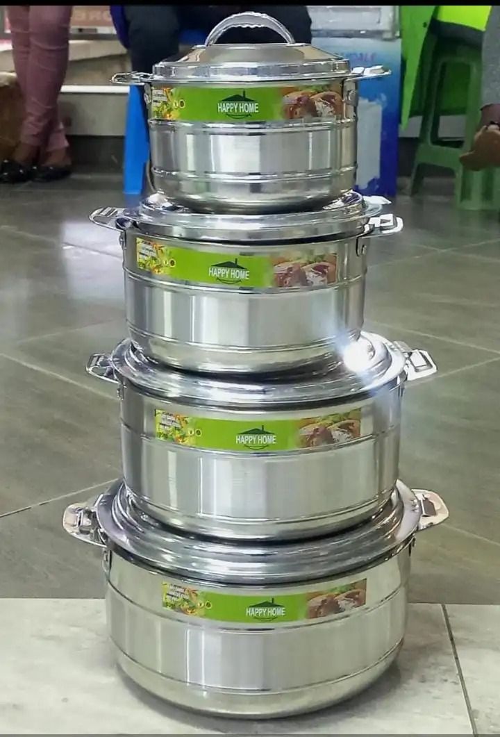 4pcs Happy Home Hotpots Stainless steel Serving Dish Casserole Hot Pot Serveware Set Serve Hot or Cold Food (1500/2500/3500/5000ml)