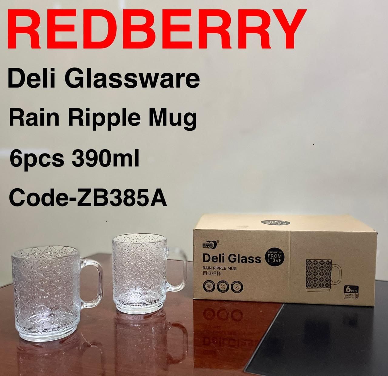 6pcs of Deli Glassware Rain Ripple Glass Mug 390ML Crystal Clear Tumblers Cups for Drinks, Cocktails and More