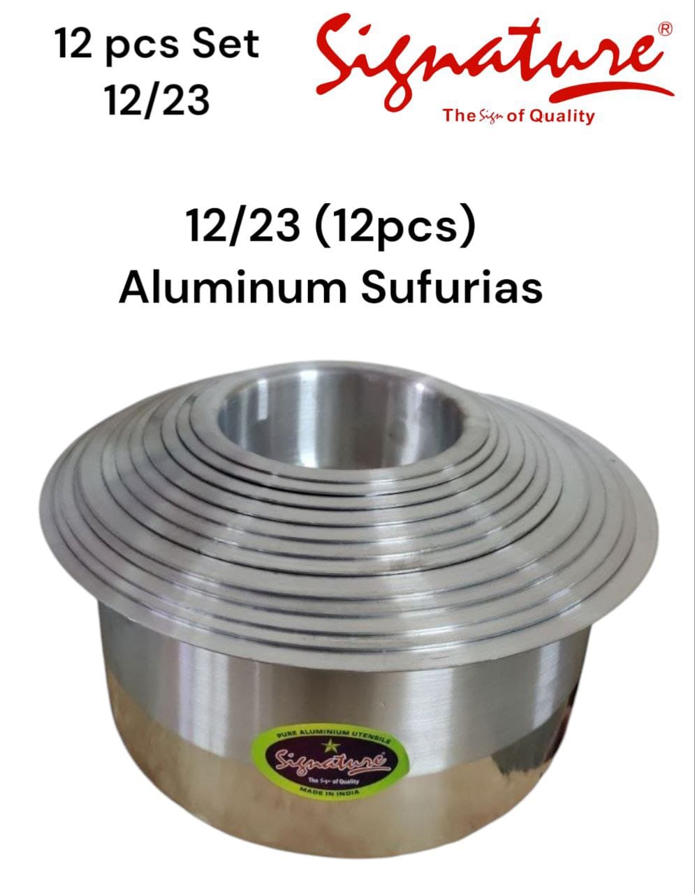 Signature 12pcs from size 12 to 23 Premier Range of Aluminium Cooking Pots Set Stainless steel Sufurias