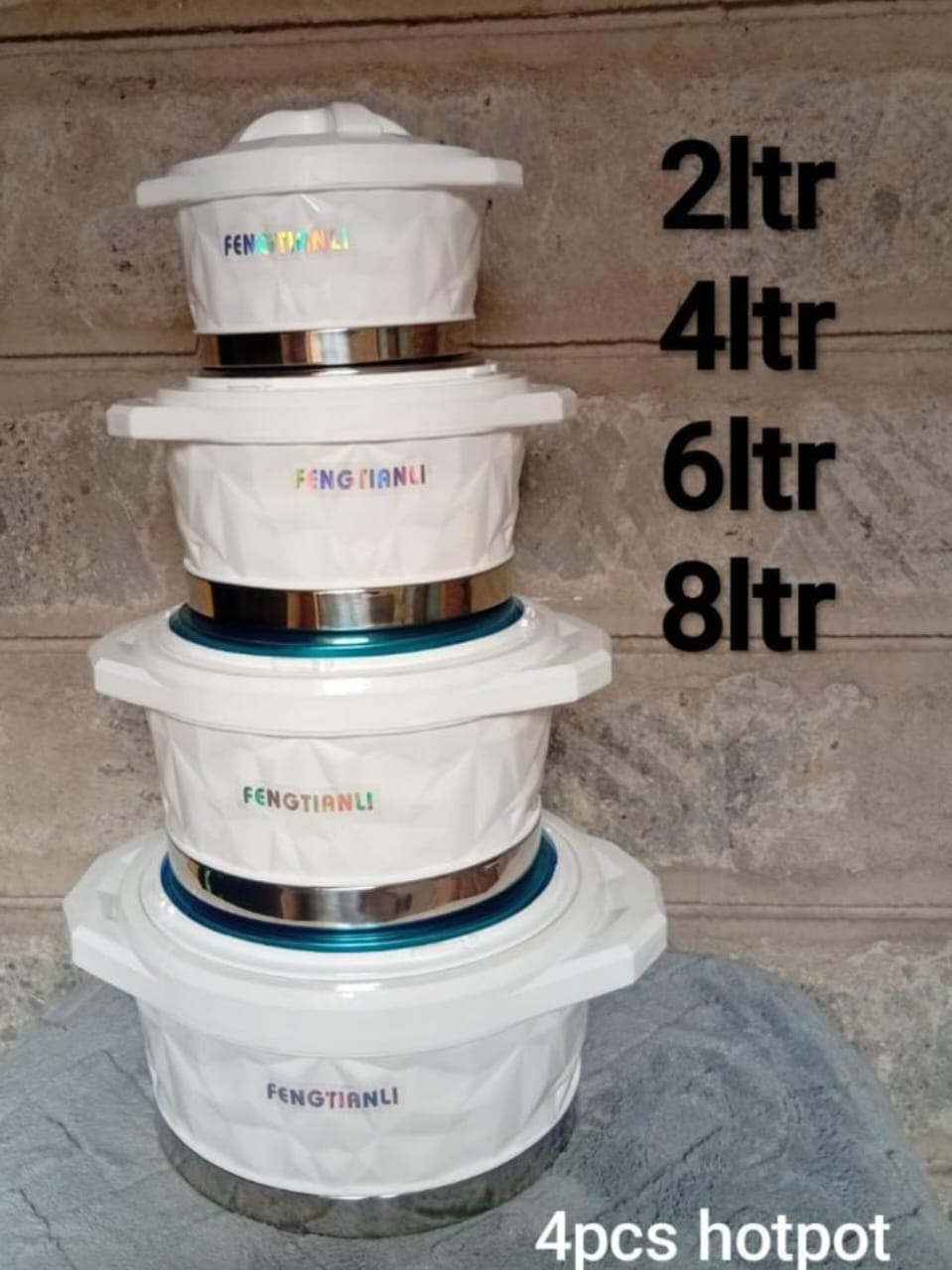 4pcs of Stainless Steel Insulated Casserole Hotpots (2000, 4000, 6000 and 8000ml) Serveware Set Serve Food Cold or Hot