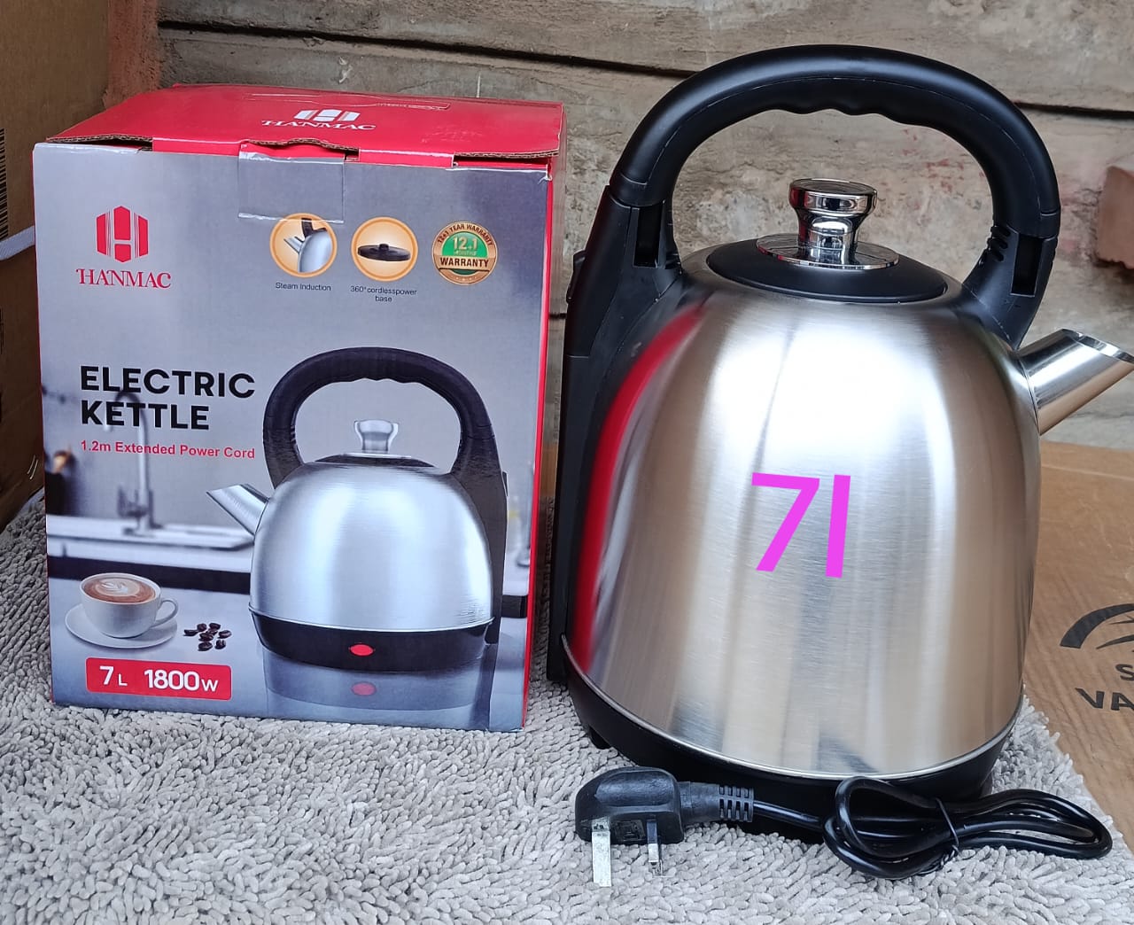 Hanmac  7ltrs Stainless Steel  Electric Kettle, Extra Big Capacity,  Automatic Hot Water Boiler or Heater Jug Auto Shutoff 1800W