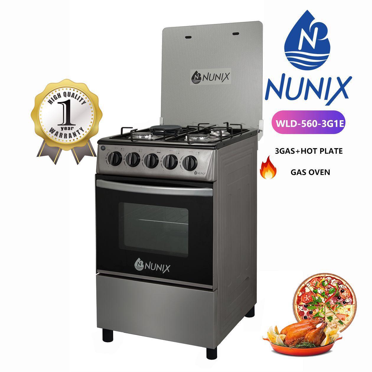 Nunix 50*55  3+1 Free Standing Cooker with Gas Oven 3 Gas Jet Pool Burners +1 Electric Plate Hotplate Gas Cooker
