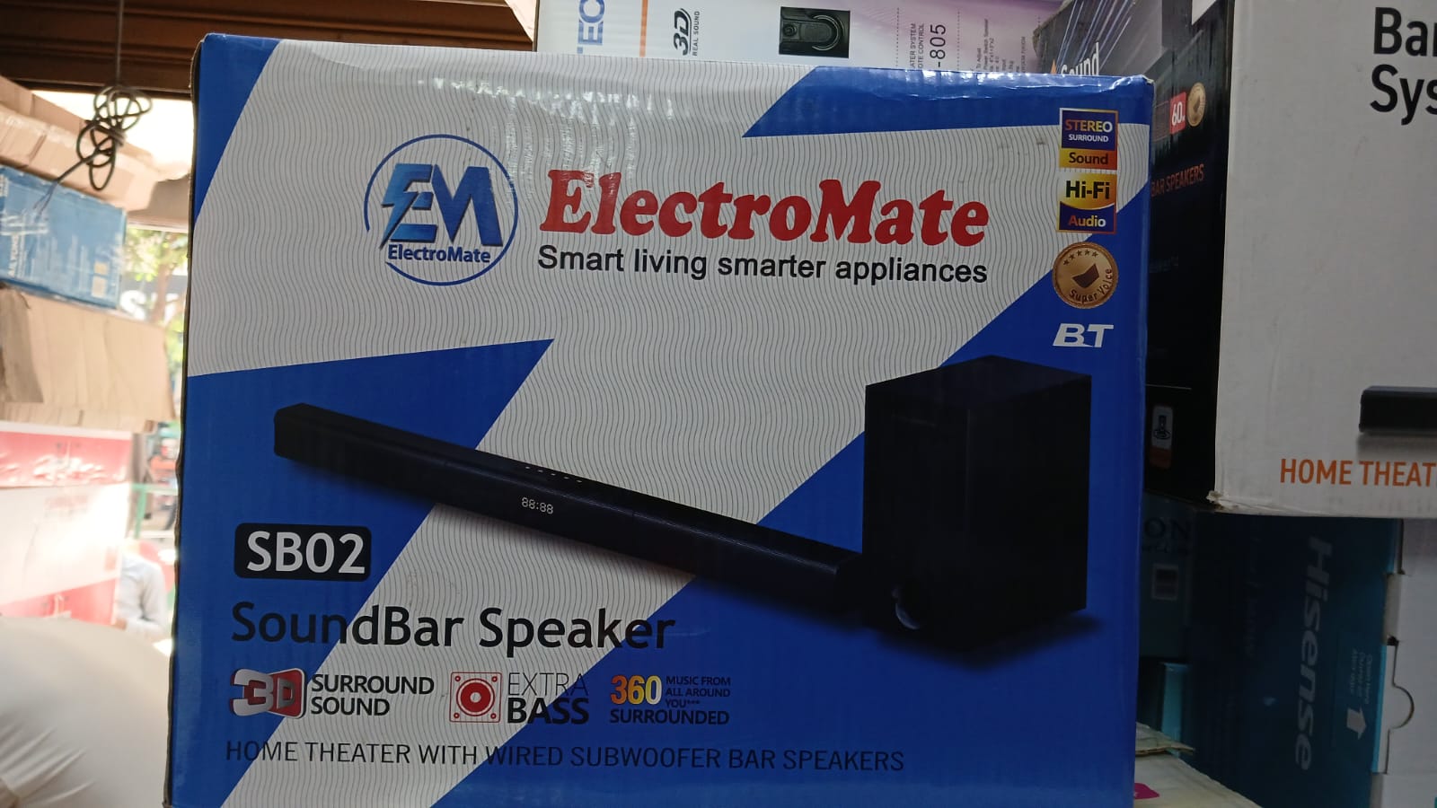 ElectroMate-SB02  SoundBar Speaker with Wired Subwoofer delivers an immersive home audio experience with deep bass and crystal-clear sound, perfect for movies, music, and gaming Sound Bar System