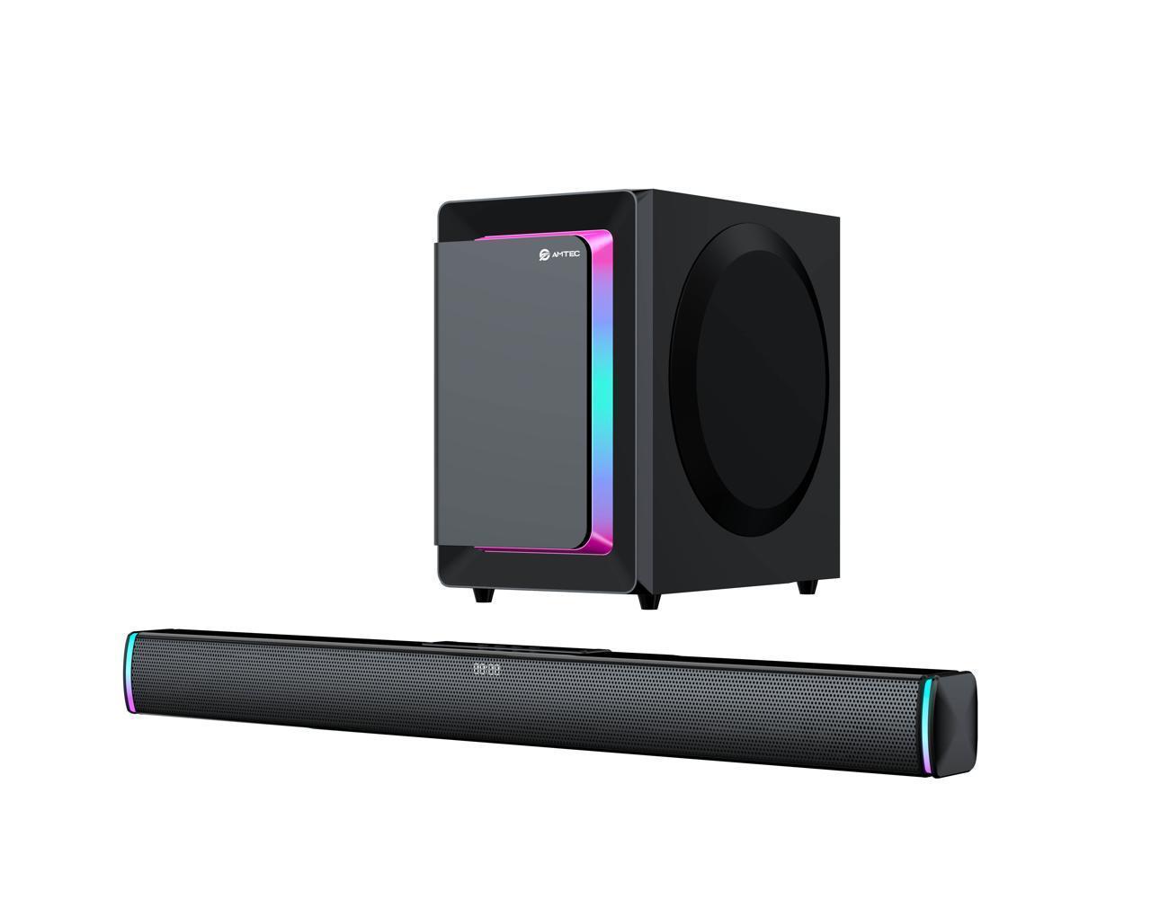 Amtec Am-042 SoundBar Speaker Wireless Sound Bar Subwoofer delivers an immersive home audio experience with deep bass and crystal-clear sound, perfect for movies, music, and gaming Sound Bar System