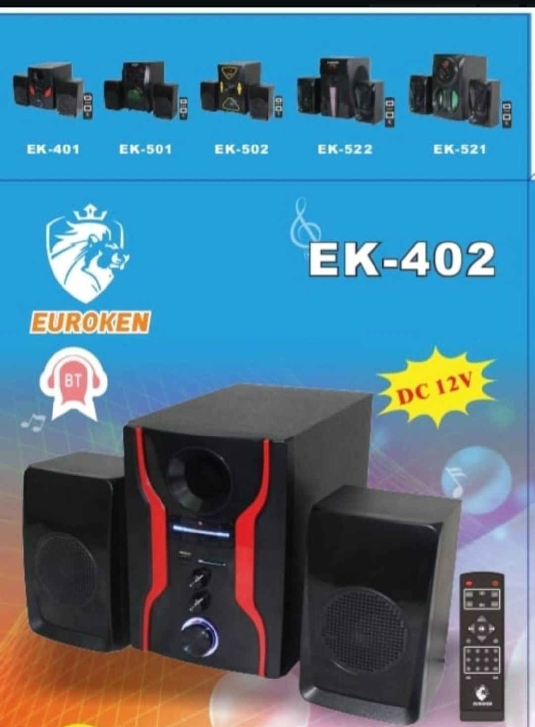 Euroken EK-402 2.1CH  Multimedia Speaker System With Bluetooth 1000W PMPO USB, MP3 player, FM Radio Subwoofer DC Woofer Sound System