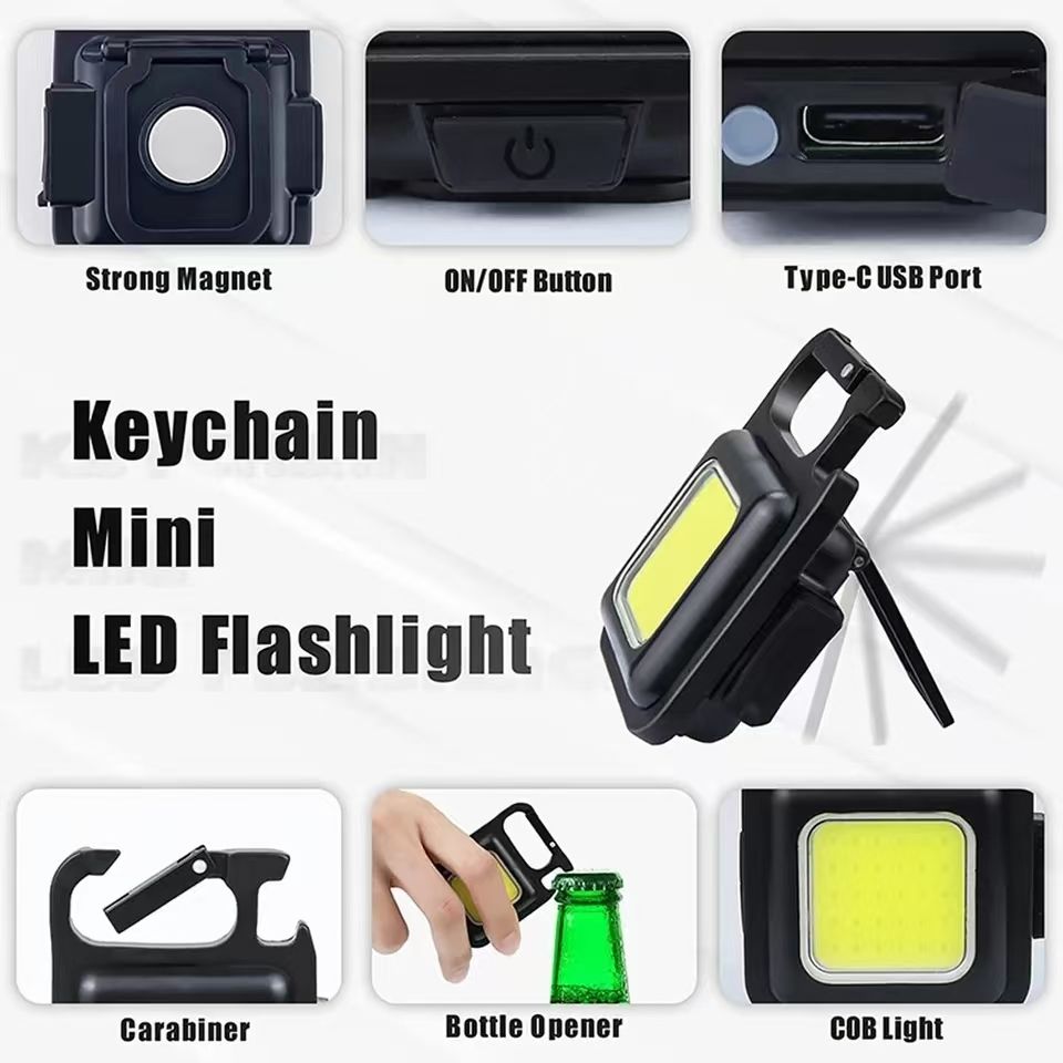 Super Bright MINI COB Keychain Flashlight Charging Lamp Led Keychain Camping Lights with Magnet 4 Lighting Modes  Outdoor Lighting For Camping Home