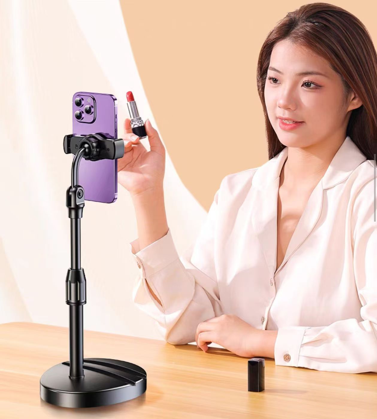 New Dual Slot Mobile Phone Stand For Live Streaming Live Broadcast Phone Holder Desk Table Stretchable Holder Table Mount For Cell Phones Support Holder