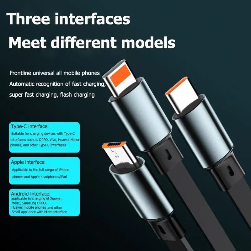 3 In 1 Retractable Usb 100W Cable Fast Charging And Data Micro Usb Type C Fast Charger Cable For iPhone Android Phone Xiaomi Huawei OPPO