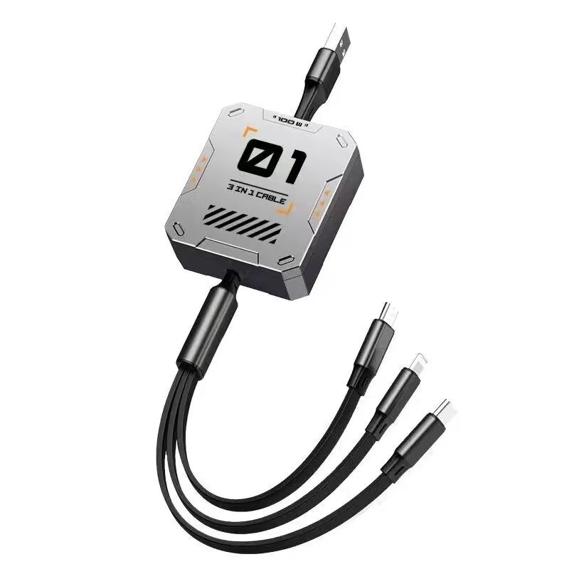 New 3 In 1 Retractable Fast Charging Cable High Quality Phone Data Cable Type C Usb 100w  For iphone Huawei Xiaomi Android Phones