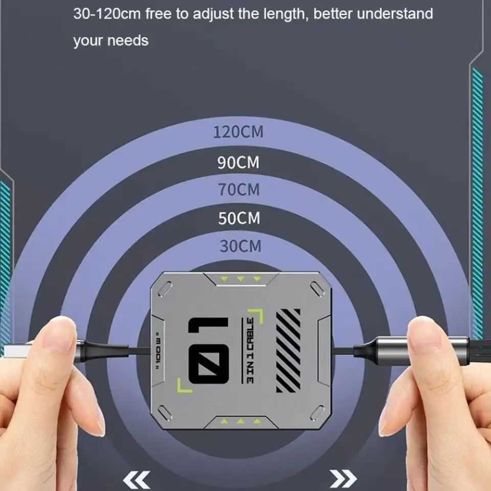 New 3 In 1 Retractable Fast Charging Cable High Quality Phone Data Cable Type C Usb 100w  For iphone Huawei Xiaomi Android Phones