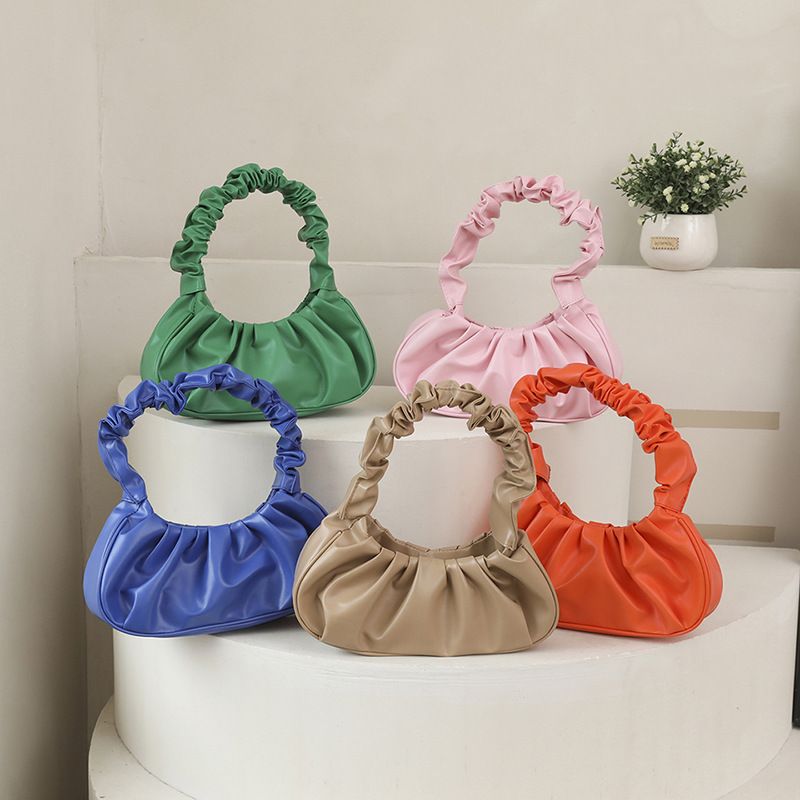 Fashion Pleated Handlebags Women PU Cloud Bags Leisure Armpit Bag Shopping Shoulder Bags Dumpling Handbag Female Hand Bags