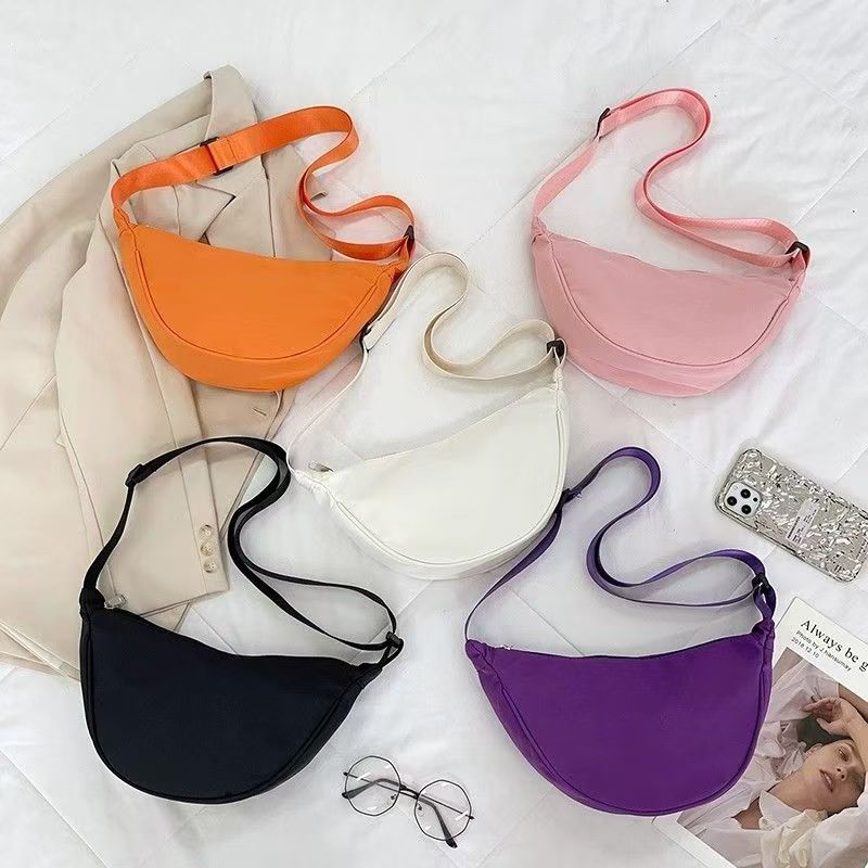 New Women Crossbody Bags Dumpling Shape Lightweight Underarm Knapsack Nylon Smooth Zipper Shoulder Bag