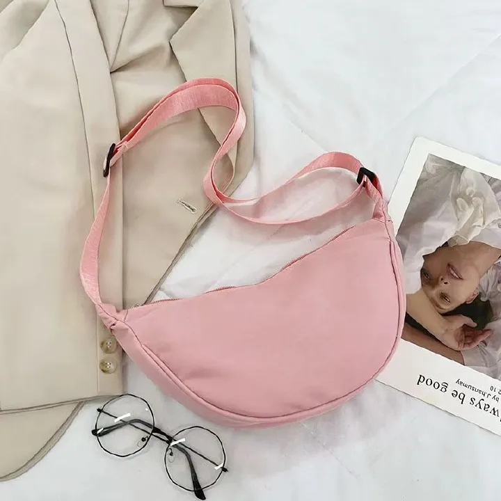 New Women Crossbody Bags Dumpling Shape Lightweight Underarm Knapsack Nylon Smooth Zipper Shoulder Bag