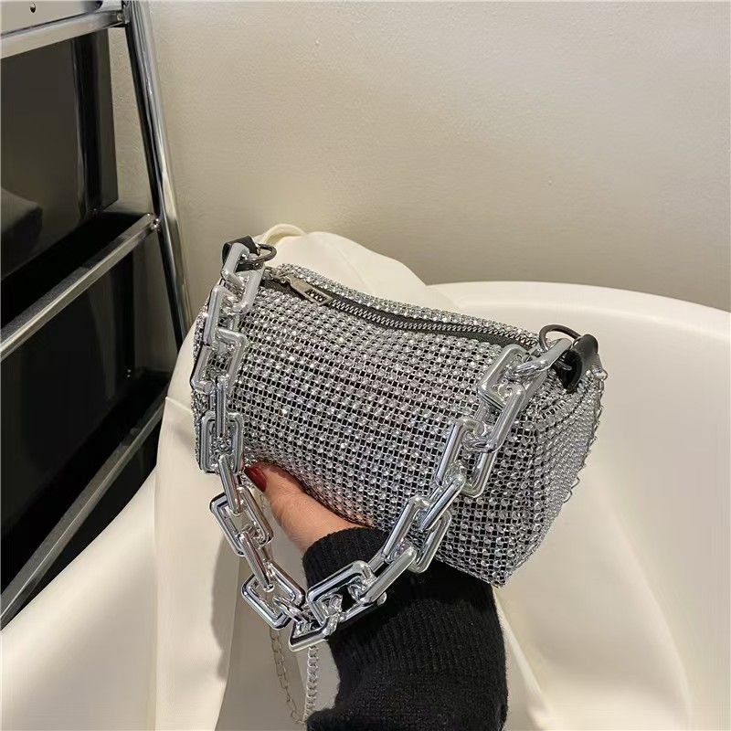 New Fancy Rhinestone Bucket Bag Diamond Design Small Handbags Messenger Bags Glitter Chain Prom Purse  Mini Crossbody Bags Party Bag