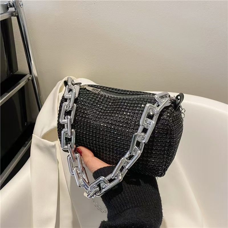 New Fancy Rhinestone Bucket Bag Diamond Design Small Handbags Messenger Bags Glitter Chain Prom Purse  Mini Crossbody Bags Party Bag