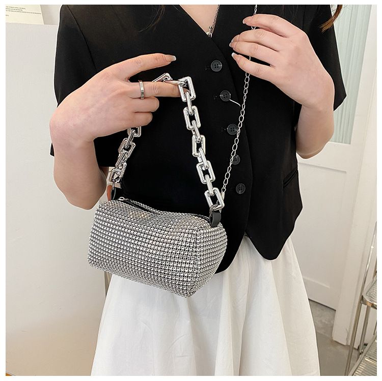 New Fancy Rhinestone Bucket Bag Diamond Design Small Handbags Messenger Bags Glitter Chain Prom Purse  Mini Crossbody Bags Party Bag