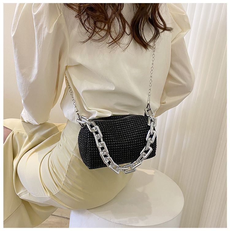 New Fancy Rhinestone Bucket Bag Diamond Design Small Handbags Messenger Bags Glitter Chain Prom Purse  Mini Crossbody Bags Party Bag