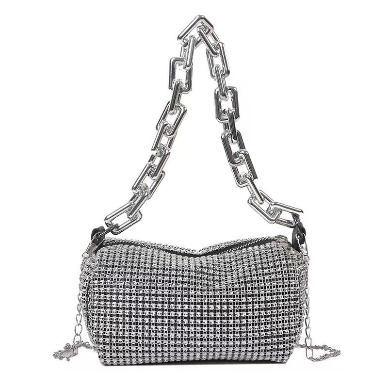 New Fancy Rhinestone Bucket Bag Diamond Design Small Handbags Messenger Bags Glitter Chain Prom Purse  Mini Crossbody Bags Party Bag