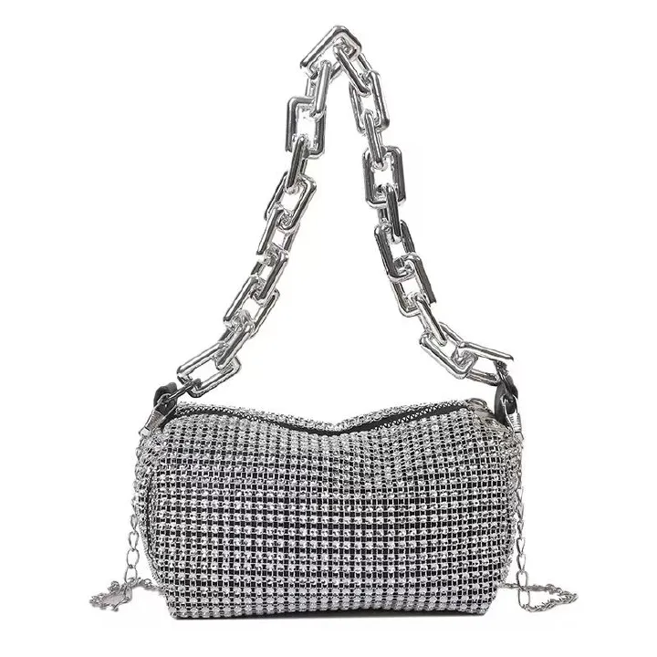 New Fancy Rhinestone Bucket Bag Diamond Design Small Handbags Messenger Bags Glitter Chain Prom Purse  Mini Crossbody Bags Party Bag