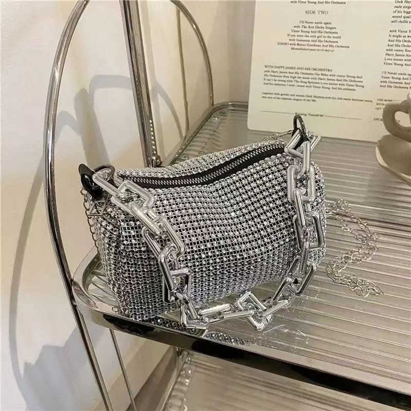 New Fancy Rhinestone Bucket Bag Diamond Design Small Handbags Messenger Bags Glitter Chain Prom Purse  Mini Crossbody Bags Party Bag