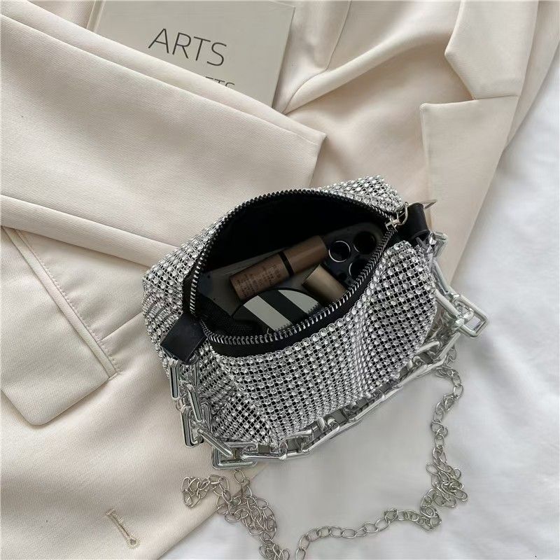 New Fancy Rhinestone Bucket Bag Diamond Design Small Handbags Messenger Bags Glitter Chain Prom Purse  Mini Crossbody Bags Party Bag