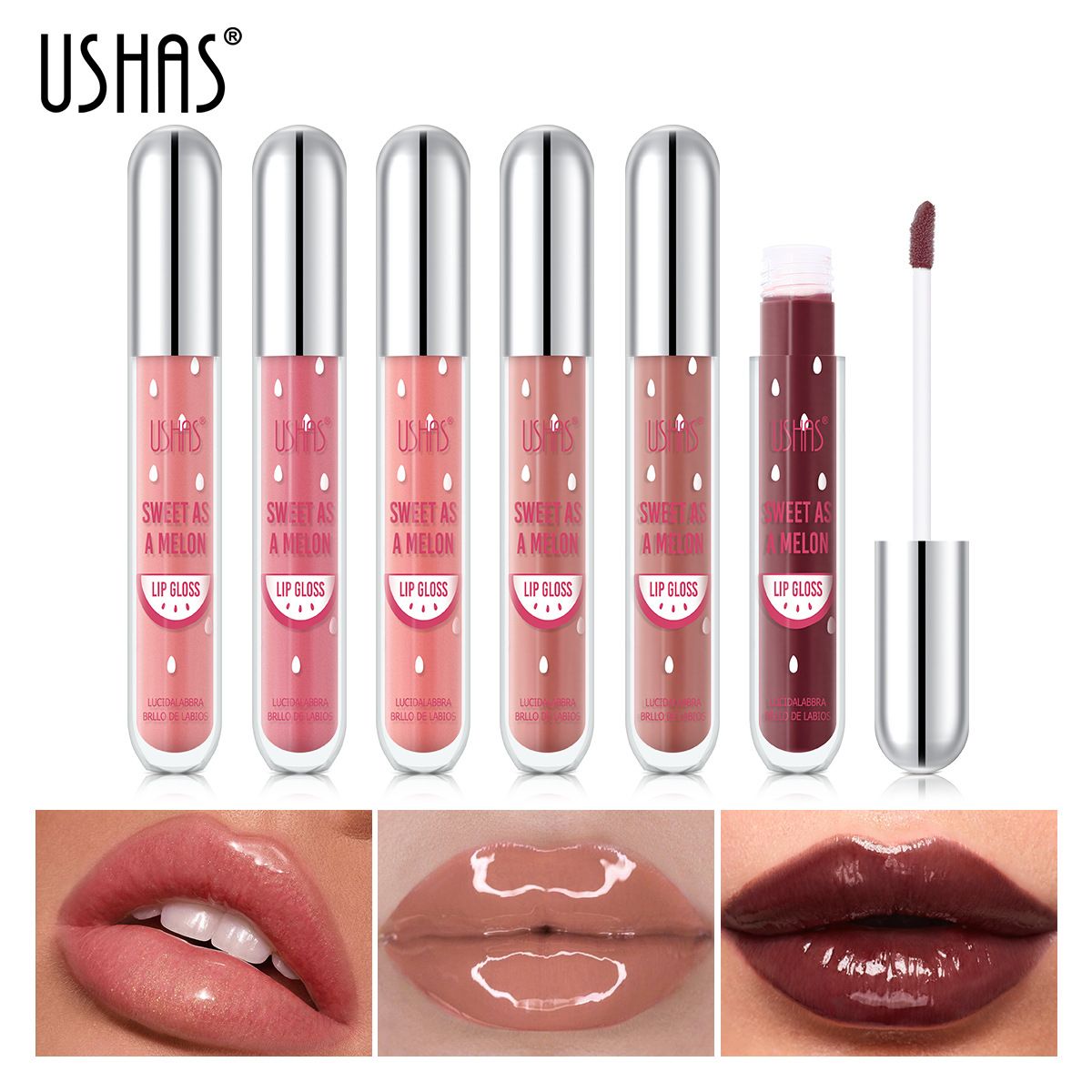 USHAS Lip Gloss Glitter Long-lasting Moisturizing Liquid Cosmetics Festival Gift Lipsticks Makeup