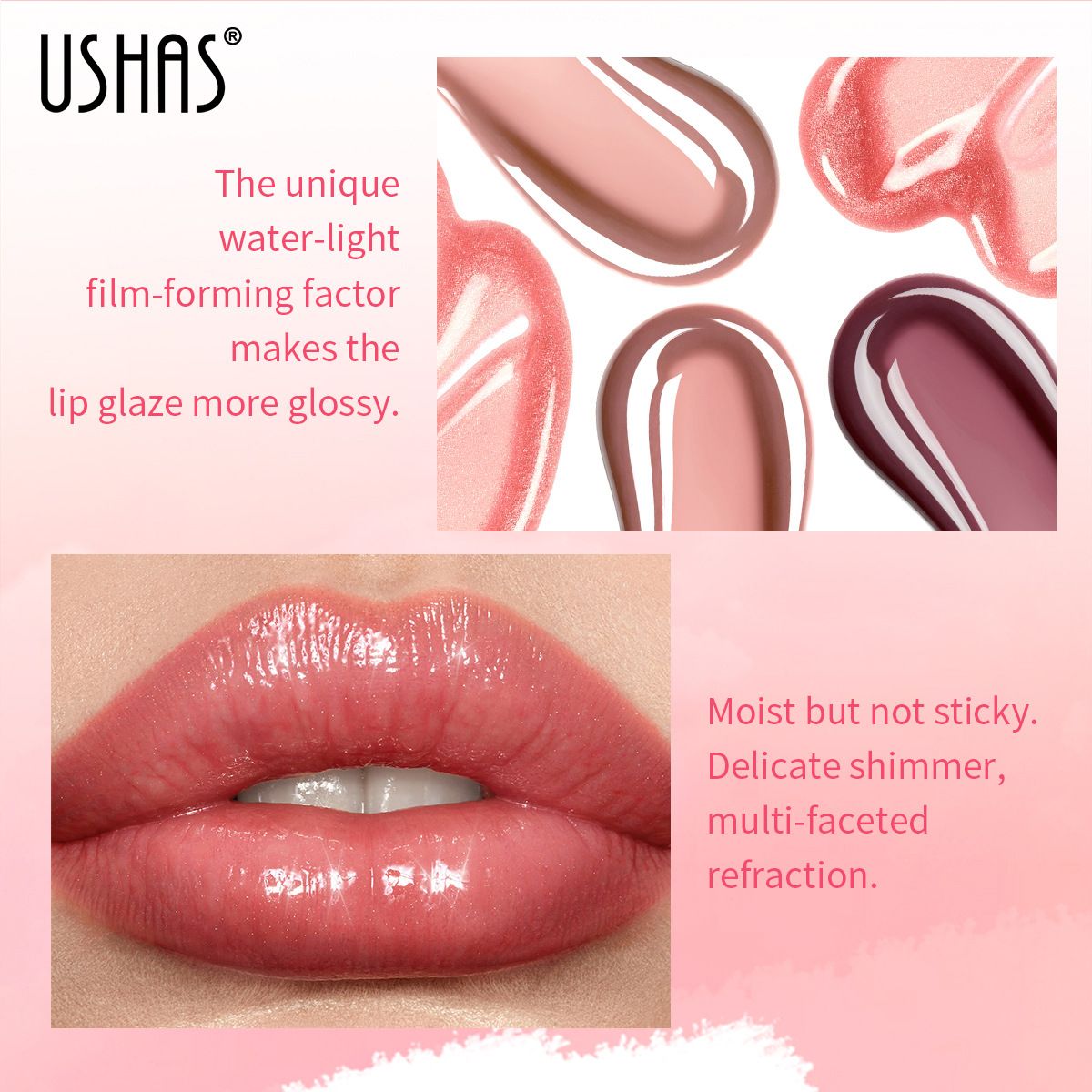USHAS Lip Gloss Glitter Long-lasting Moisturizing Liquid Cosmetics Festival Gift Lipsticks Makeup