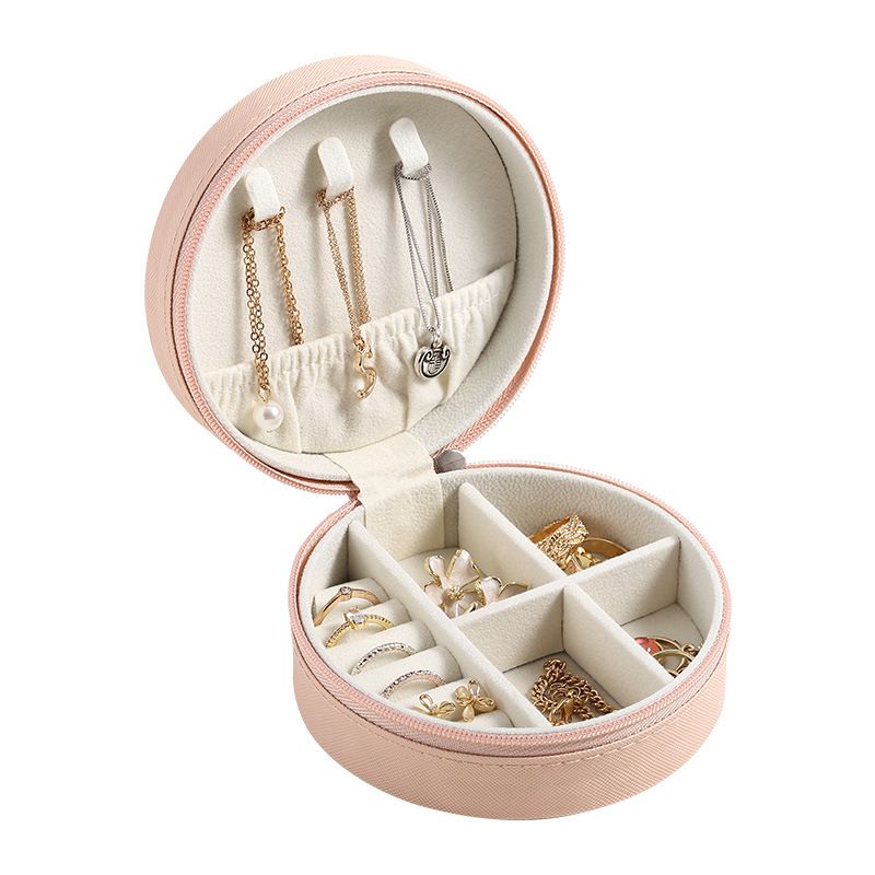 New PU Leather Jewelry Box Round Jewelry Organizer Case Multicolor Portable Necklace Earrings Rings Display Mini Storage Box