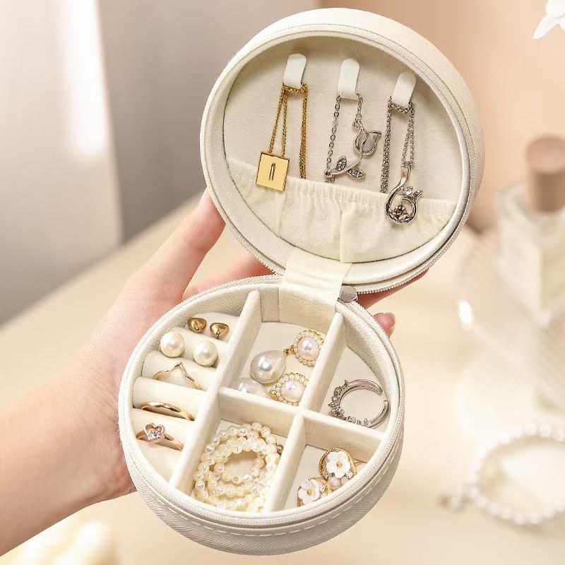 New PU Leather Jewelry Box Round Jewelry Organizer Case Multicolor Portable Necklace Earrings Rings Display Mini Storage Box