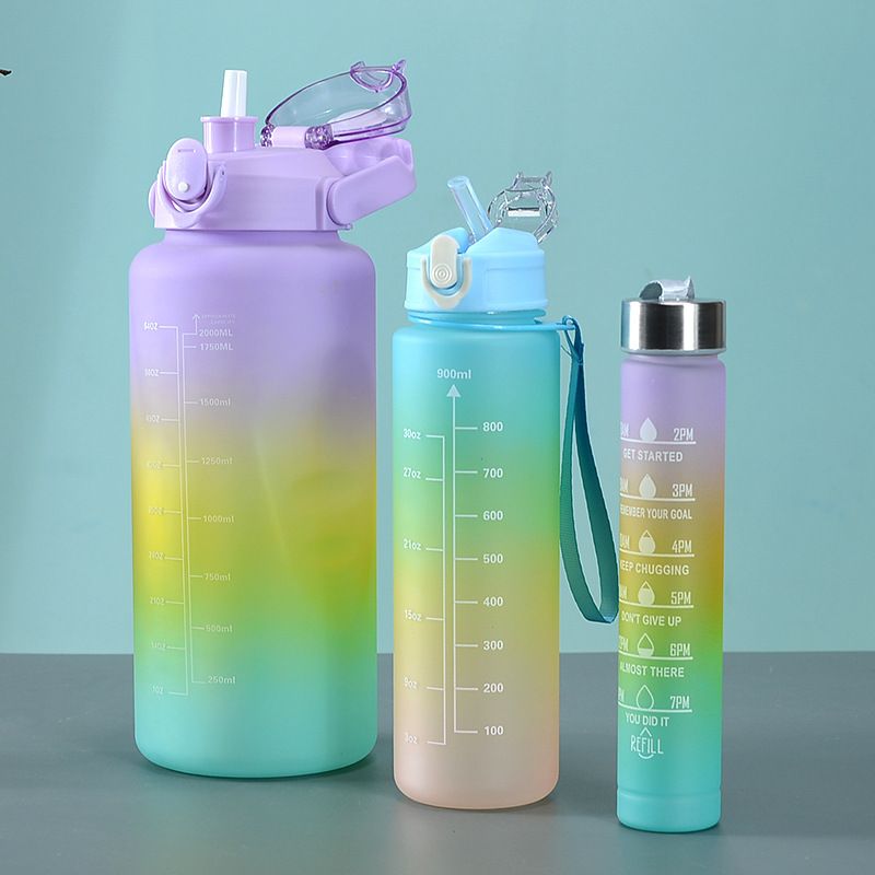 3PCS Gradient Water Bottles Cup Set Large Capacity Sports Water Bottle Outdoor Travel Gym Fitness Jugs Student Portable Cup WIth Straw