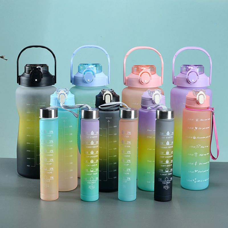 3PCS Gradient Water Bottles Cup Set Large Capacity Sports Water Bottle Outdoor Travel Gym Fitness Jugs Student Portable Cup WIth Straw