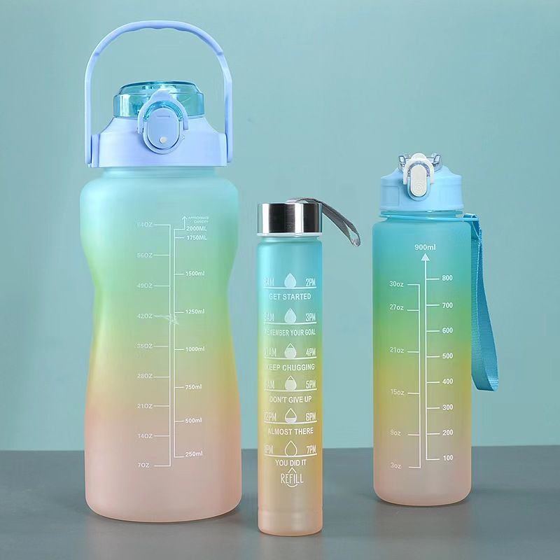 3PCS Gradient Water Bottles Cup Set Large Capacity Sports Water Bottle Outdoor Travel Gym Fitness Jugs Student Portable Cup WIth Straw