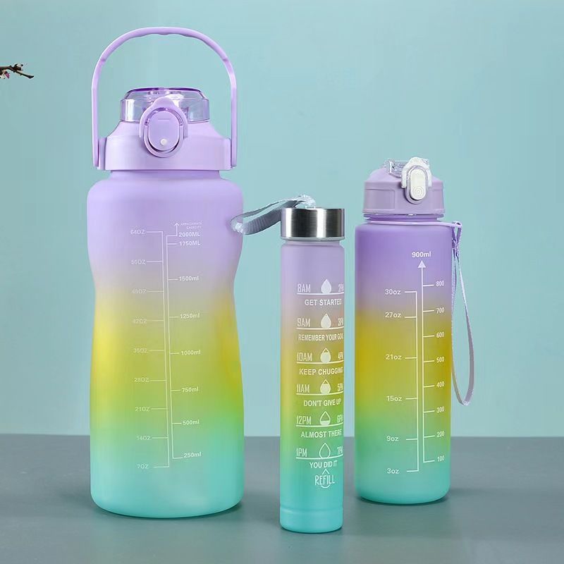 3PCS Gradient Water Bottles Cup Set Large Capacity Sports Water Bottle Outdoor Travel Gym Fitness Jugs Student Portable Cup WIth Straw